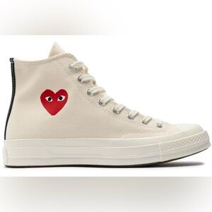 NWT Commes Des Garçons CDG Play Converse High Top Chuck 70 Heart Sneakers Cream